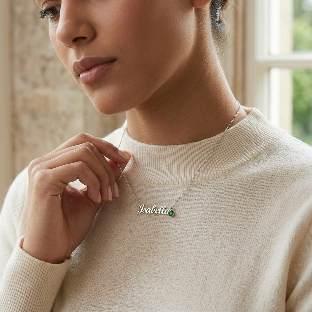 Collier prénom avec pierre de naissance — Acier inoxydable — 2